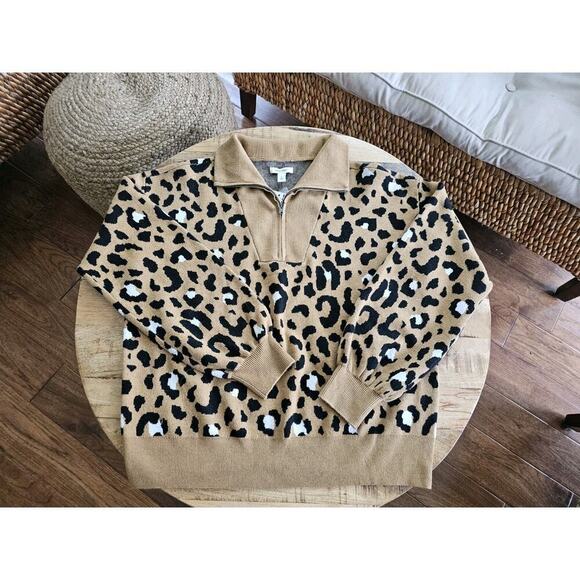 Nine West Leopard Print 1/4 Zip Sweater Women's Size L NWT - Picture 7 of 9